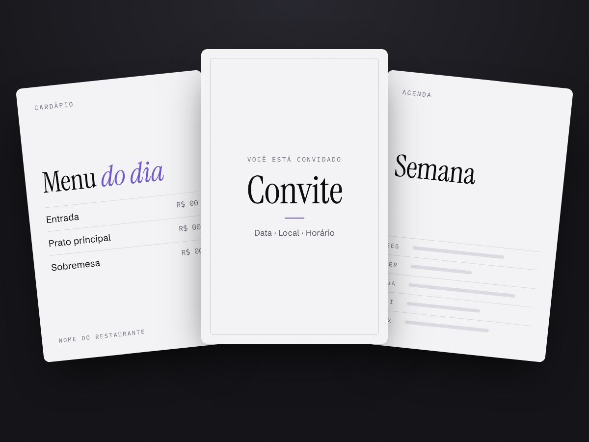 Ilustração de cardápio, convite e agenda
